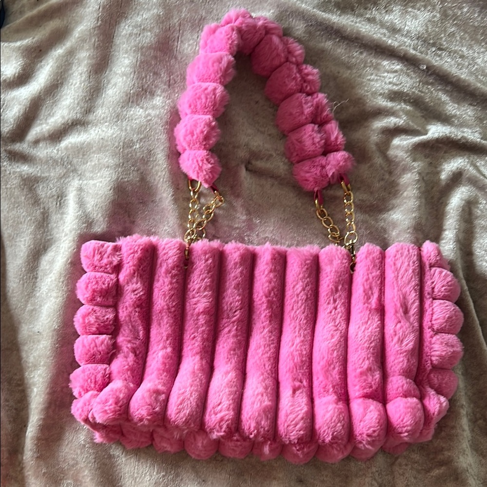 SHEIN Pink Plush Shoulder Bag with Braided Handle
